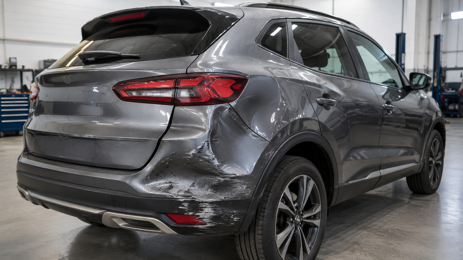 Damaged vehicle bodywork before repair